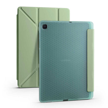 Galaxy Tab S6 Lite P610 Kılıf Zore Tri Folding Kalem Bölmeli Standlı Kılıf Açık Yeşil