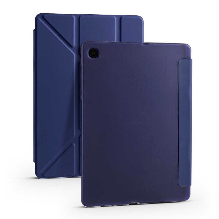 Galaxy Tab S6 Lite P610 Kılıf Zore Tri Folding Kalem Bölmeli Standlı Kılıf Lacivert