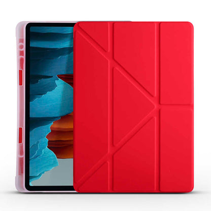 Galaxy Tab S7 Plus T970 Kılıf Zore Tri Folding Kalem Bölmeli Standlı Kılıf Kırmızı