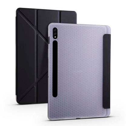 Galaxy Tab S7 T870 Kılıf Zore Tri Folding Kalem Bölmeli Standlı Kılıf Siyah