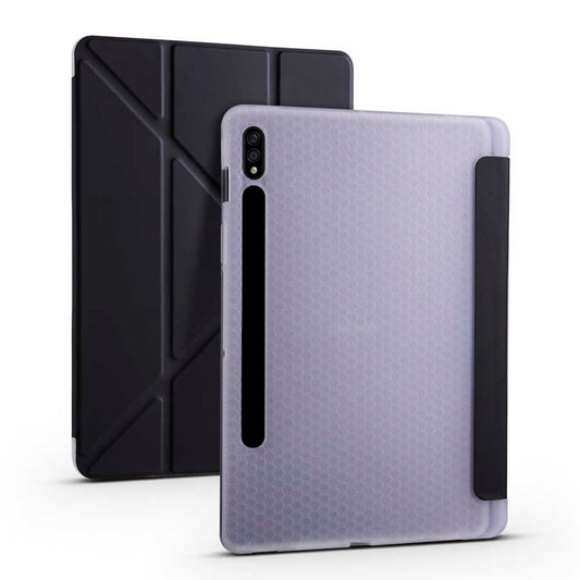 Galaxy Tab S7 T870 Kılıf Zore Tri Folding Kalem Bölmeli Standlı Kılıf Siyah