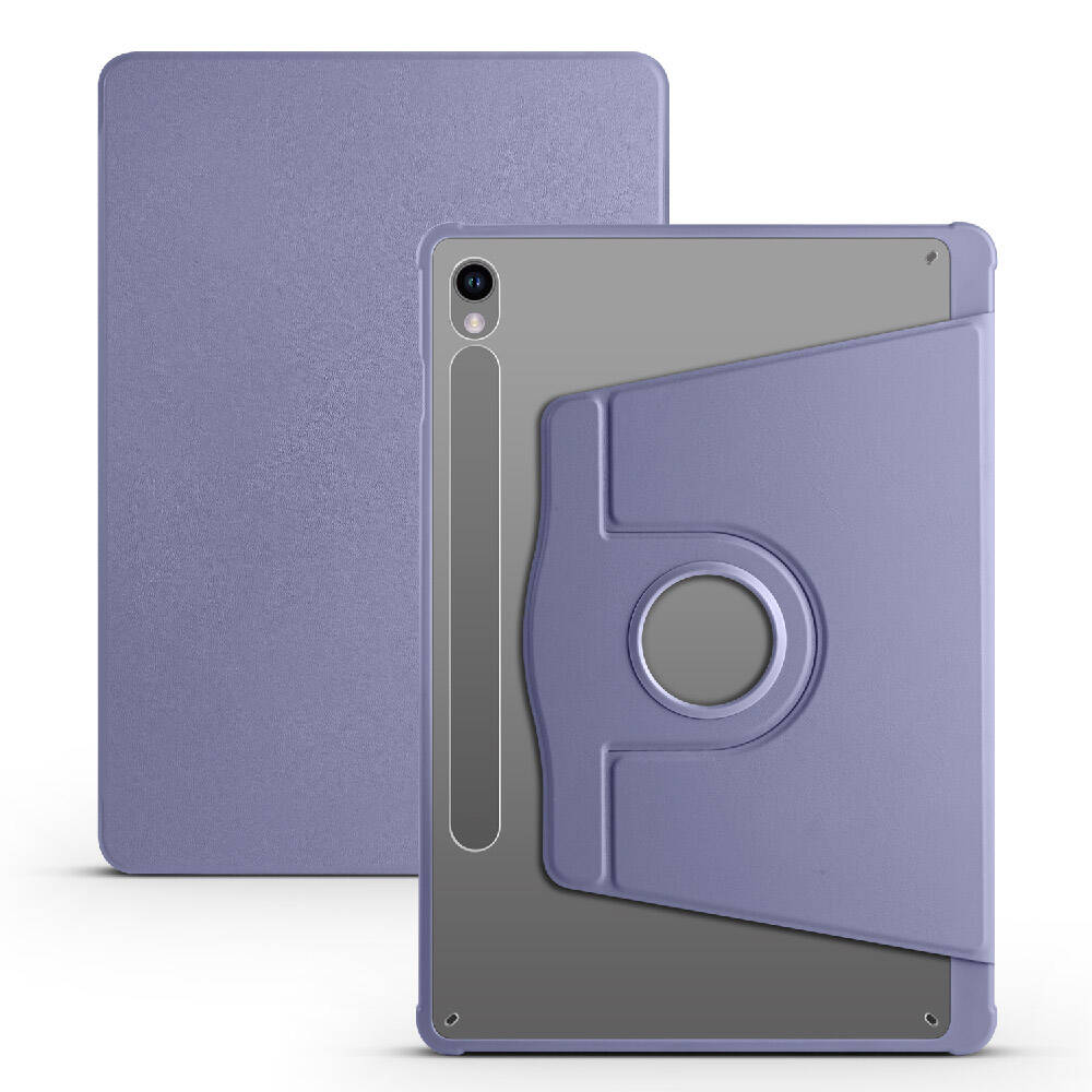 Galaxy Tab S9 Kılıf Zore Termik Kalem Bölmeli Dönebilen Standlı Kılıf Lavendery Gray