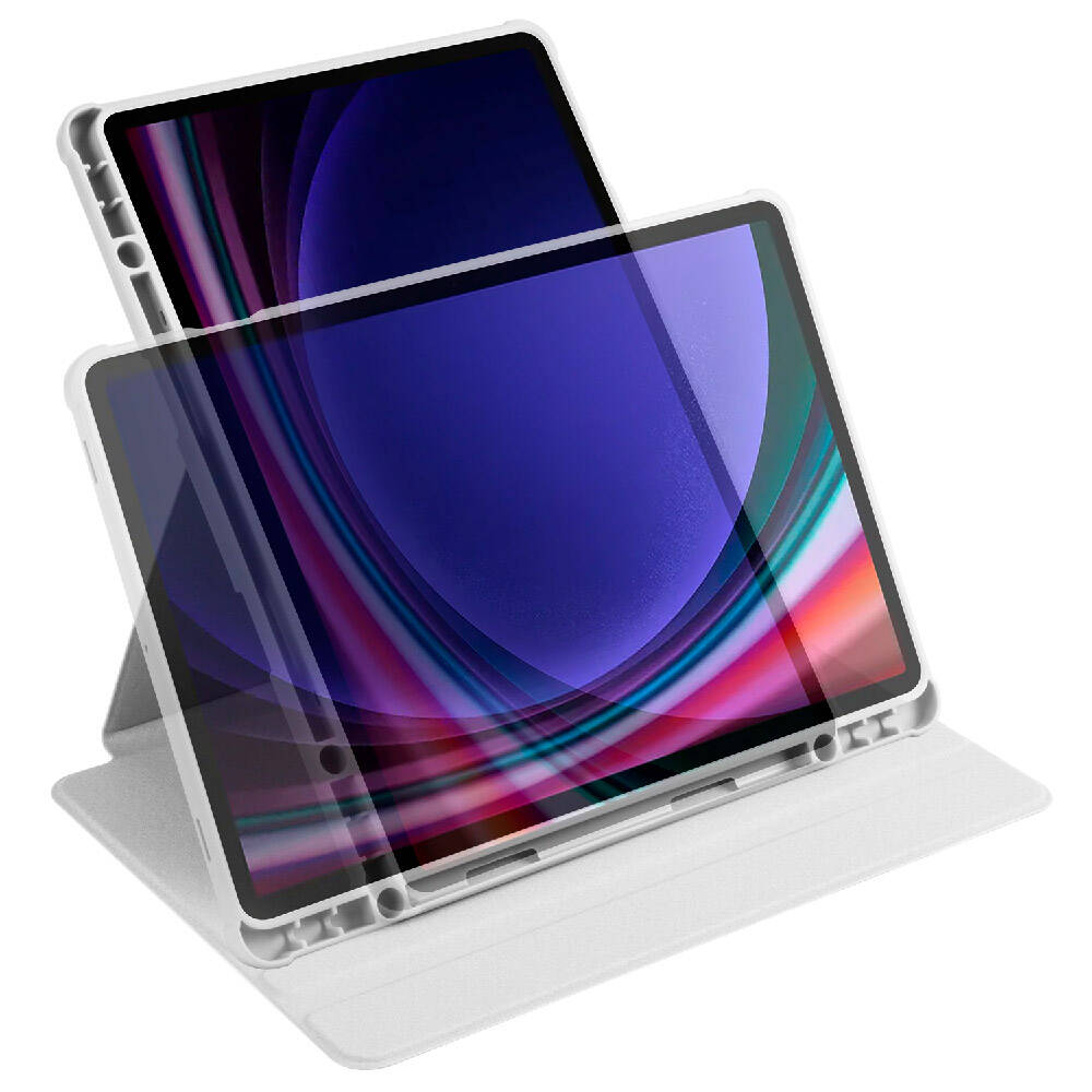 Galaxy Tab S9 Kılıf Zore Termik Kalem Bölmeli Dönebilen Standlı Kılıf Gri