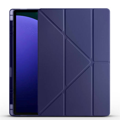 Galaxy Tab S9 Ultra Kılıf Zore Tri Folding Kalem Bölmeli Standlı Kılıf Lacivert