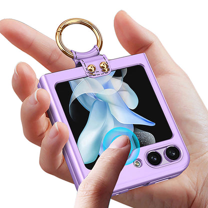 Galaxy Z Flip 5 Kılıf Zore Kıpta Yüzüklü Flip Sert Kapak Koyu Yeşil