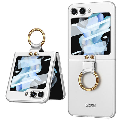 Galaxy Z Flip 5 Kılıf Zore Kıpta Yüzüklü Flip Sert Kapak Gümüş