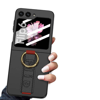 Galaxy Z Flip 6 Kılıf Kamera Korumalı Yüzüklü Karbon Tasarımlı Zore Flip Ring Kıpta Kapak Siyah