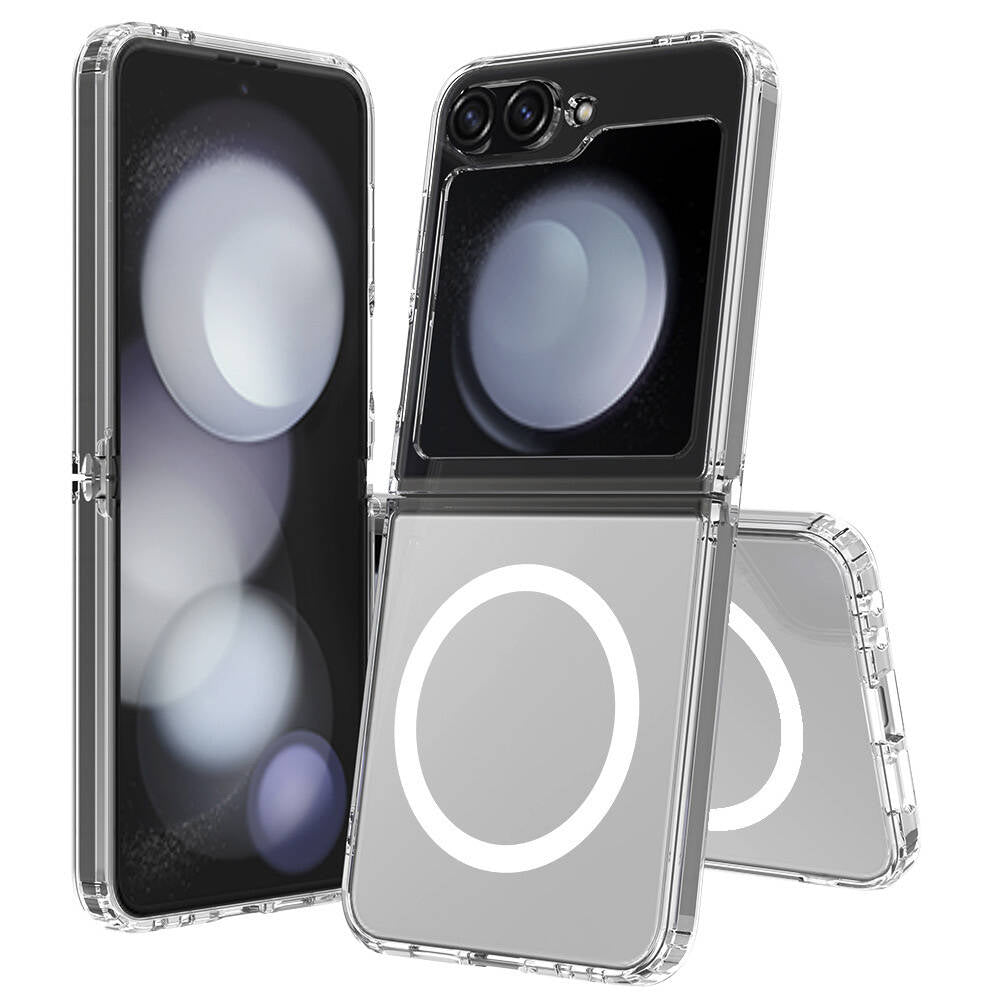 Galaxy Z Flip 6 Kılıf M-safe Şarj Özellikli Şeffaf Sert PC Zore Embos Kapak Şeffaf