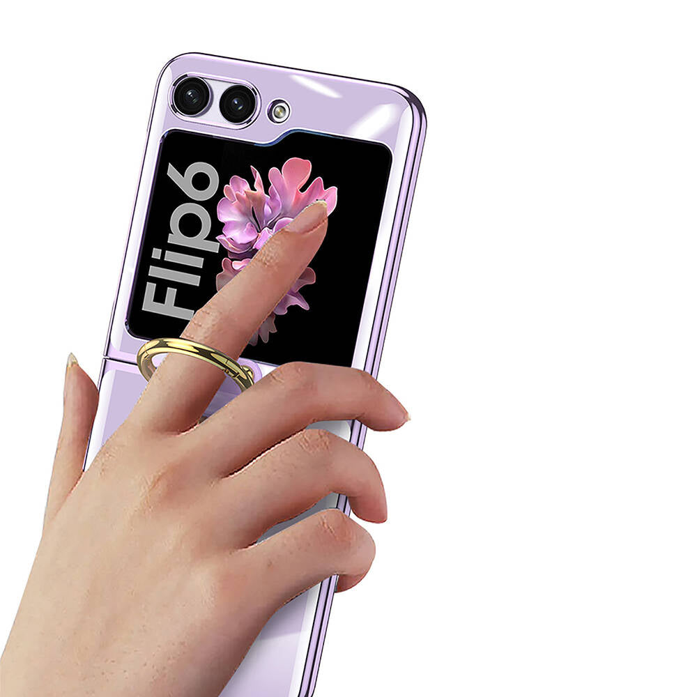 Galaxy Z Flip 6 Kılıf Zore Yüzüklü Kıpta Kapak Şeffaf