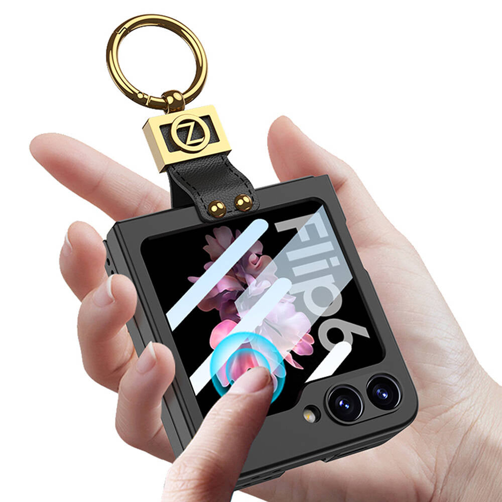 Galaxy Z Flip 6 Kılıf Zore Z Harfli Yüzüklü Kıpta Kapak Siyah