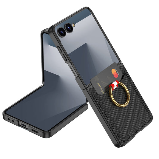 Galaxy Z Flip 7 Zore Kıpta Yüzüklü Kartlıklı Kapak