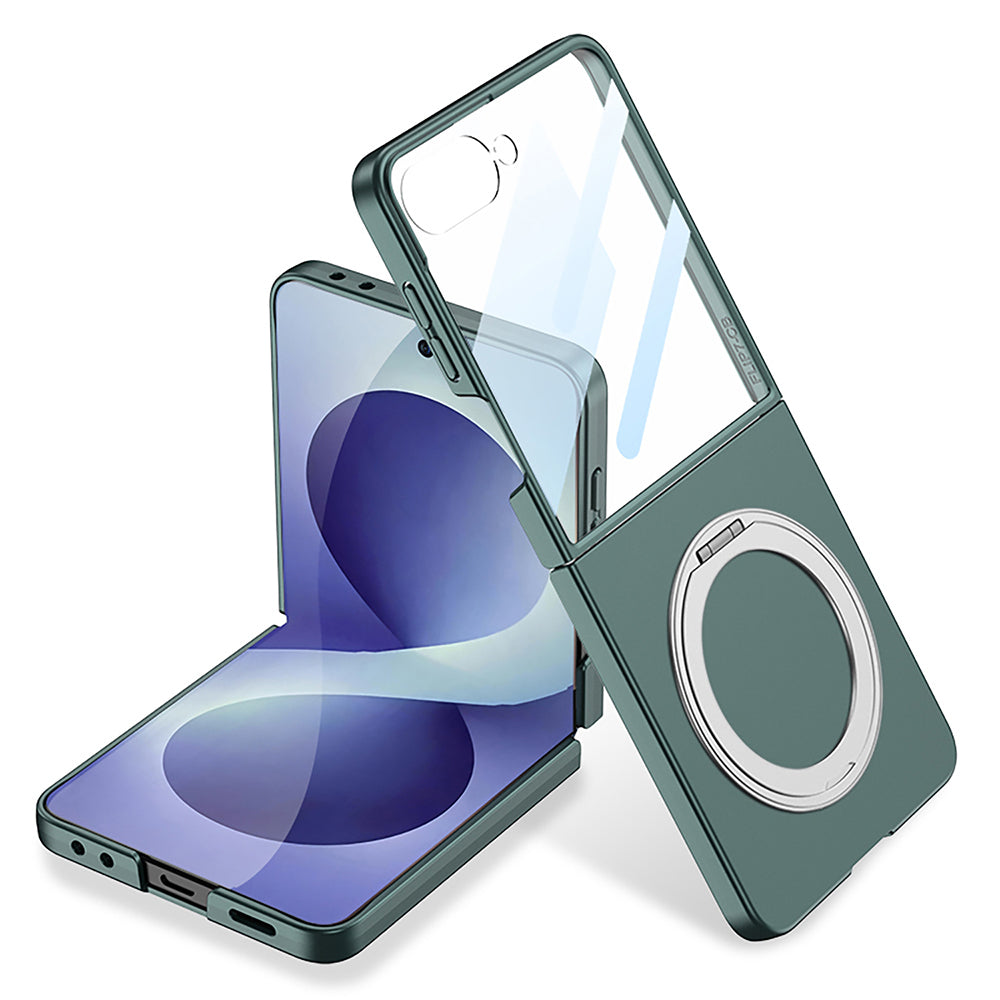 Galaxy Z Flip 8 Kılıf M-safe Şarj Özellikli Zore Kıpta Yüzüklü Kamera Korumalı Kapak