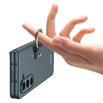 Galaxy Z Fold 5 Kılıf Zore Kıpta Yüzüklü Flip Sert Kapak Koyu Yeşil