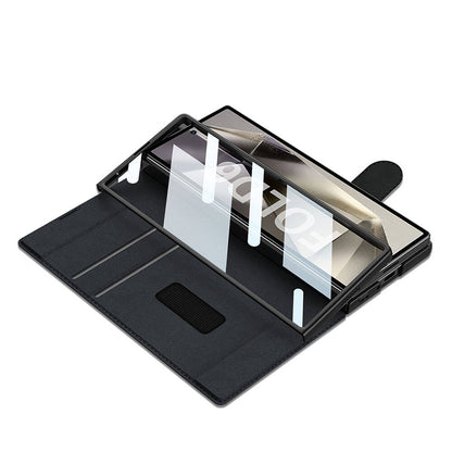 Galaxy Z Fold 6 Kılıf Kamera Korumalı Kadife Tasarımlı Zore Kıpta Kalem Bölmeli Fest Kapak Siyah