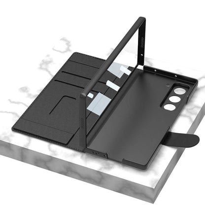 Galaxy Z Fold 6 Kılıf Kamera Korumalı Kadife Tasarımlı Zore Kıpta Kalem Bölmeli Fest Kapak Siyah