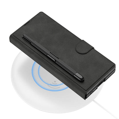 Galaxy Z Fold 6 Kılıf Kamera Korumalı Kadife Tasarımlı Zore Kıpta Kalem Bölmeli Fest Kapak Siyah