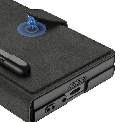 Galaxy Z Fold 6 Kılıf Kamera Korumalı Kadife Tasarımlı Zore Kıpta Kalem Bölmeli Fest Kapak Siyah