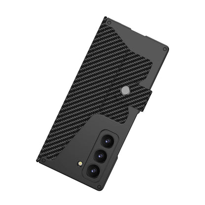 Galaxy Z Fold 6 Kılıf Kamera Korumalı Karbon Tasarımlı Zore Kıpta Kalem Bölmeli Fest Kapak Siyah Karbon