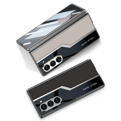 Galaxy Z Fold 6 Kılıf Ultra İnce Kamera Korumalı PC + Deri Arka Yüzey Zore Kıpta Poligan Kapak Titanyum-Gri
