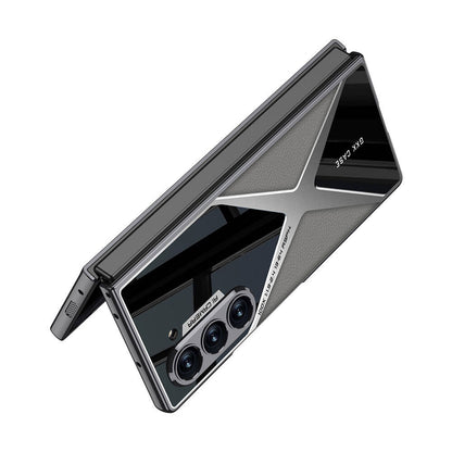 Galaxy Z Fold 6 Kılıf Ultra İnce Kamera Korumalı PC + Deri Arka Yüzey Zore X-Pro Kapak Titanyum-Gri