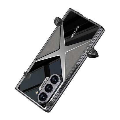 Galaxy Z Fold 6 Kılıf Ultra İnce Kamera Korumalı PC + Deri Arka Yüzey Zore X-Pro Kapak Titanyum-Gri