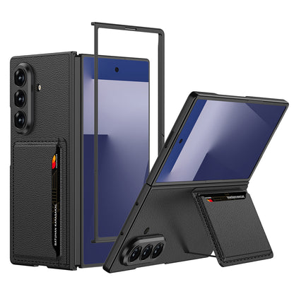 Galaxy Z Fold 7 Suni Deri Arka Yüzey Zore Kartlıklı Kıpta Silikon Kapak