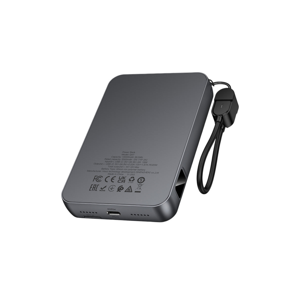 Hoco. Q47 Shine 10.000 mAh PD 20W Dahili Retro Oyun Konsollu Magsafe Powerbank - Siyah