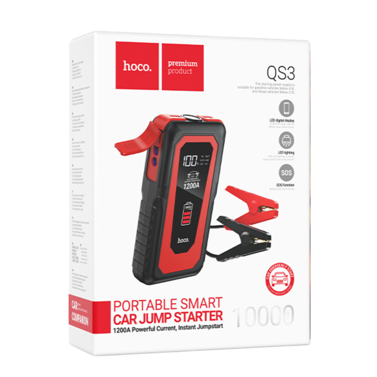 Hoco. QS3 Victory 37W Dijital Göstergeli 10.000 mAh Bataryalı LED Acil Durum Fenerli Araç Akü Takviye Özellikli Powerbank