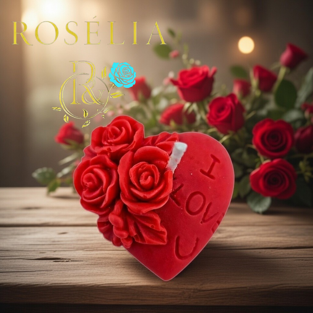 "I Love You" Çiçekli Kalp Temalı Dekoratif Mum | Rosélia