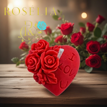 "I Love You" Çiçekli Kalp Temalı Dekoratif Mum | Rosélia