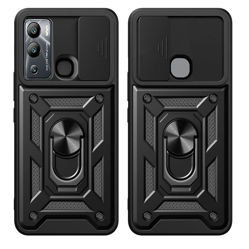 İnfinix Hot 12i Kılıf Magnetik Standlı Kamera Korumalı Zore Sürgülü Vega Kapak Siyah