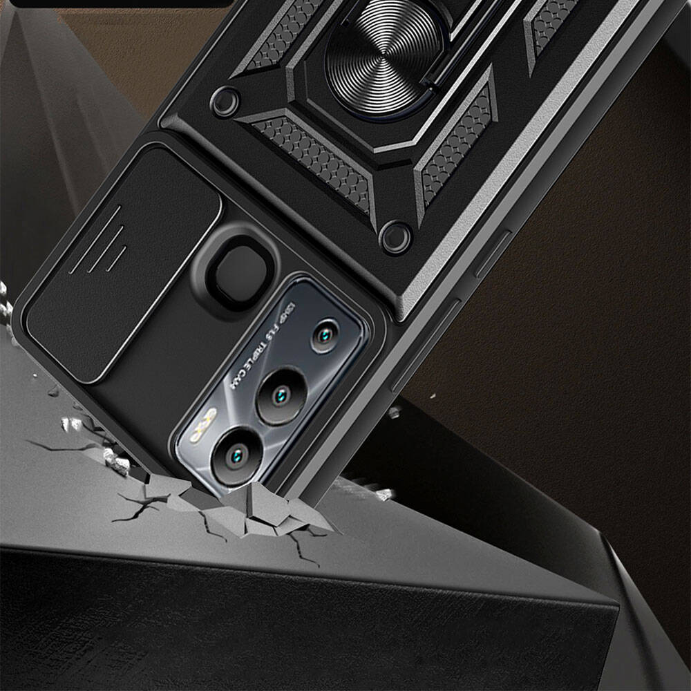 İnfinix Hot 12i Kılıf Magnetik Standlı Kamera Korumalı Zore Sürgülü Vega Kapak Mavi