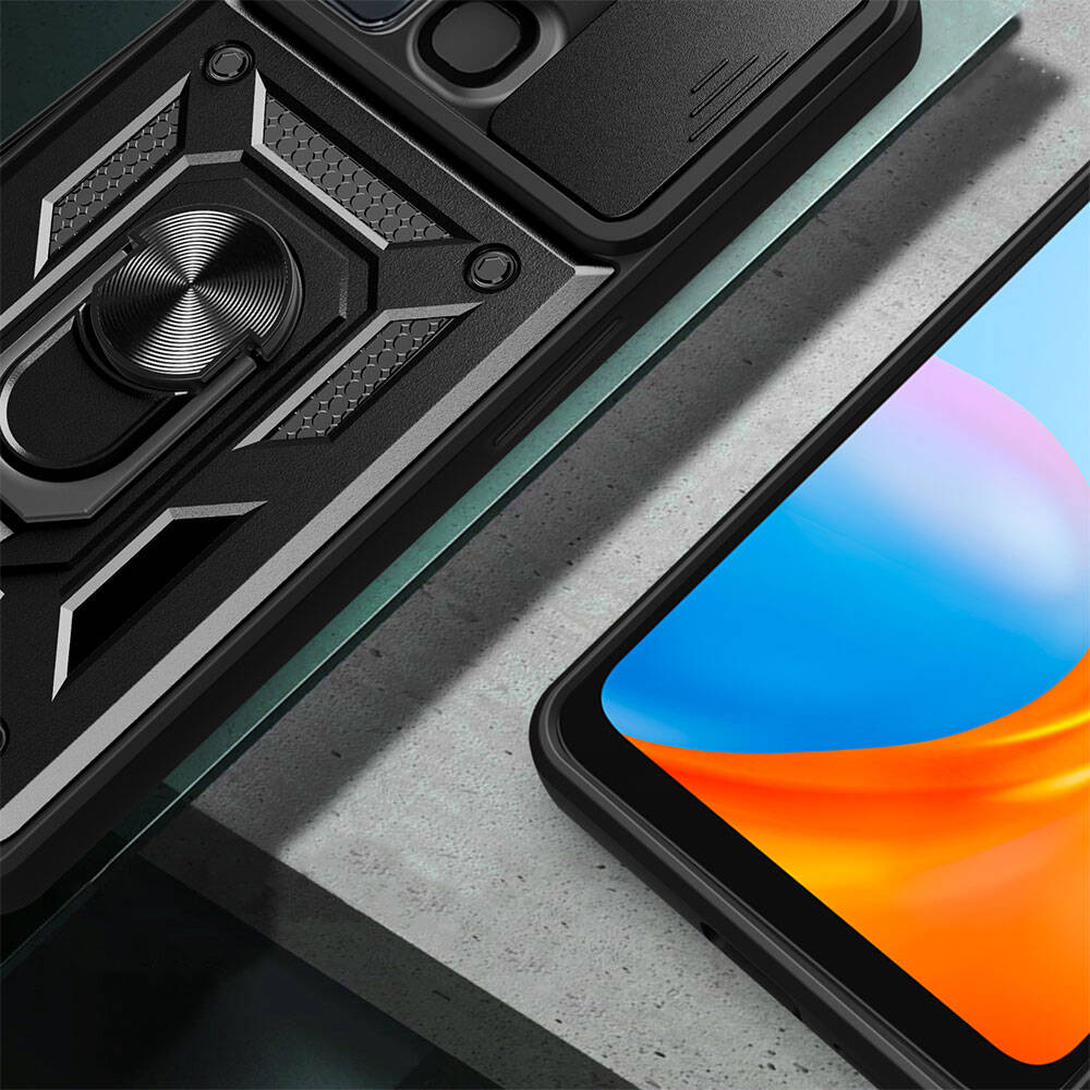 İnfinix Hot 20i Kılıf Magnetik Standlı Kamera Korumalı Zore Sürgülü Vega Kapak Siyah