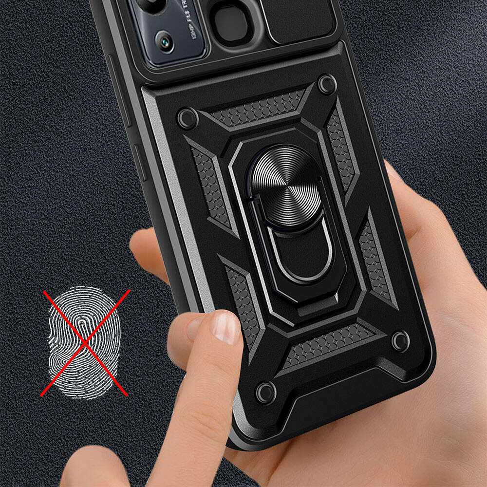 İnfinix Hot 20i Kılıf Magnetik Standlı Kamera Korumalı Zore Sürgülü Vega Kapak Siyah