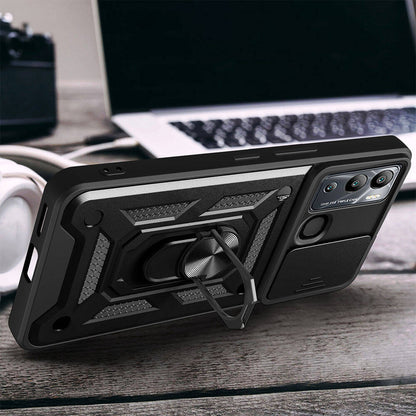 İnfinix Hot 20i Kılıf Magnetik Standlı Kamera Korumalı Zore Sürgülü Vega Kapak Siyah