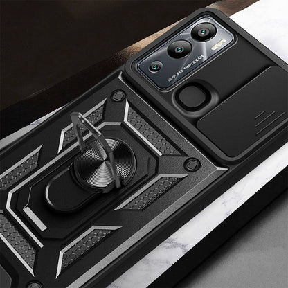 İnfinix Hot 20i Kılıf Magnetik Standlı Kamera Korumalı Zore Sürgülü Vega Kapak Mavi