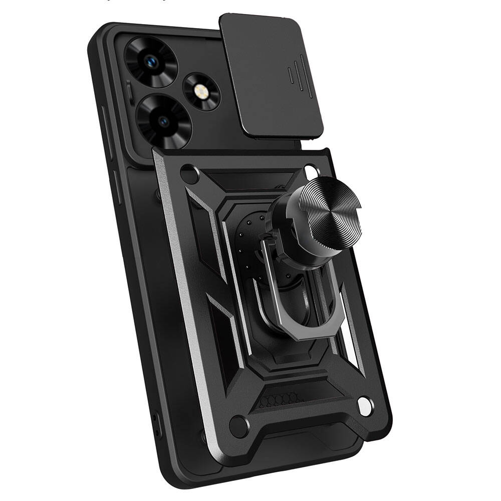 İnfinix Hot 30 Kılıf Magnetik Standlı Kamera Korumalı Zore Sürgülü Vega Kapak Siyah