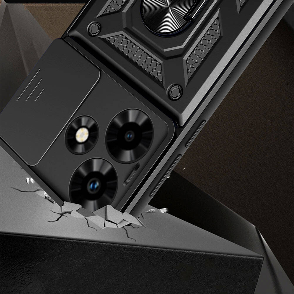 İnfinix Hot 30 Kılıf Magnetik Standlı Kamera Korumalı Zore Sürgülü Vega Kapak Siyah