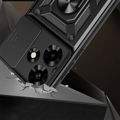 İnfinix Hot 30 Kılıf Magnetik Standlı Kamera Korumalı Zore Sürgülü Vega Kapak Siyah