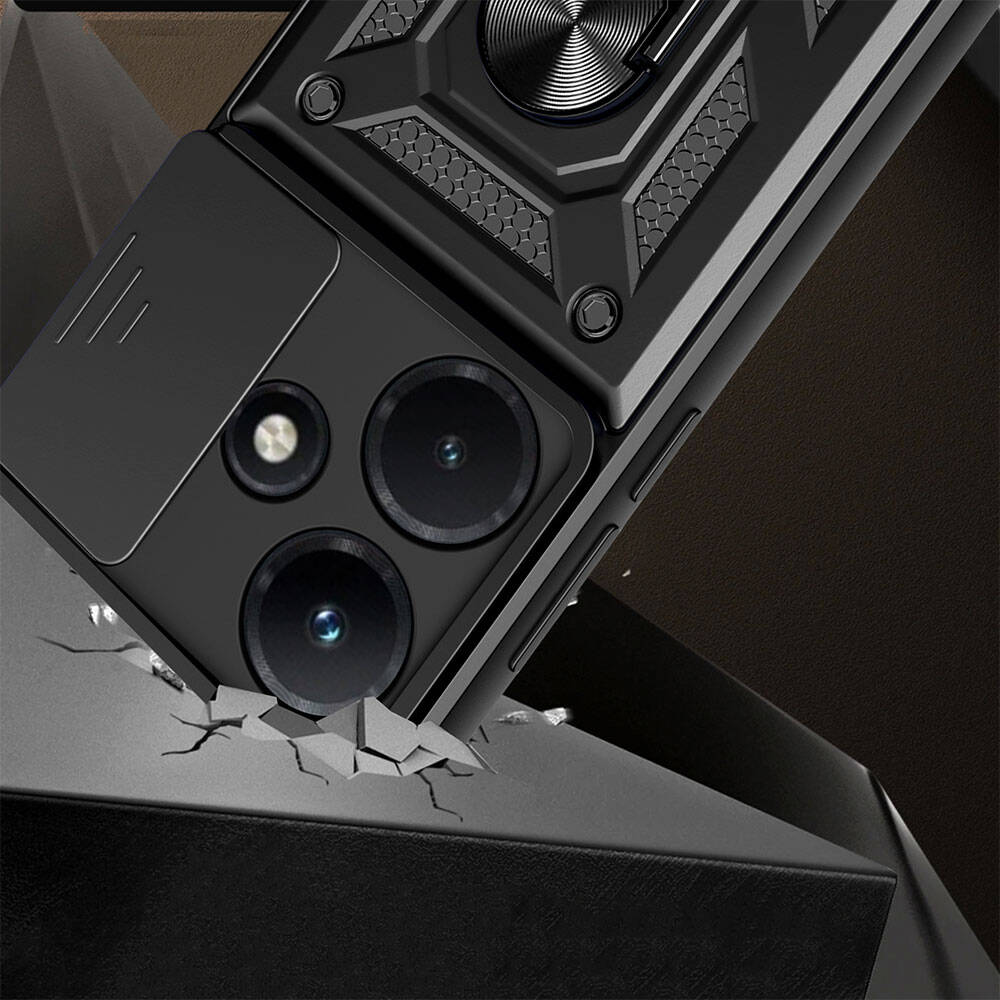 İnfinix Hot 30i Kılıf Magnetik Standlı Kamera Korumalı Zore Sürgülü Vega Kapak Mavi