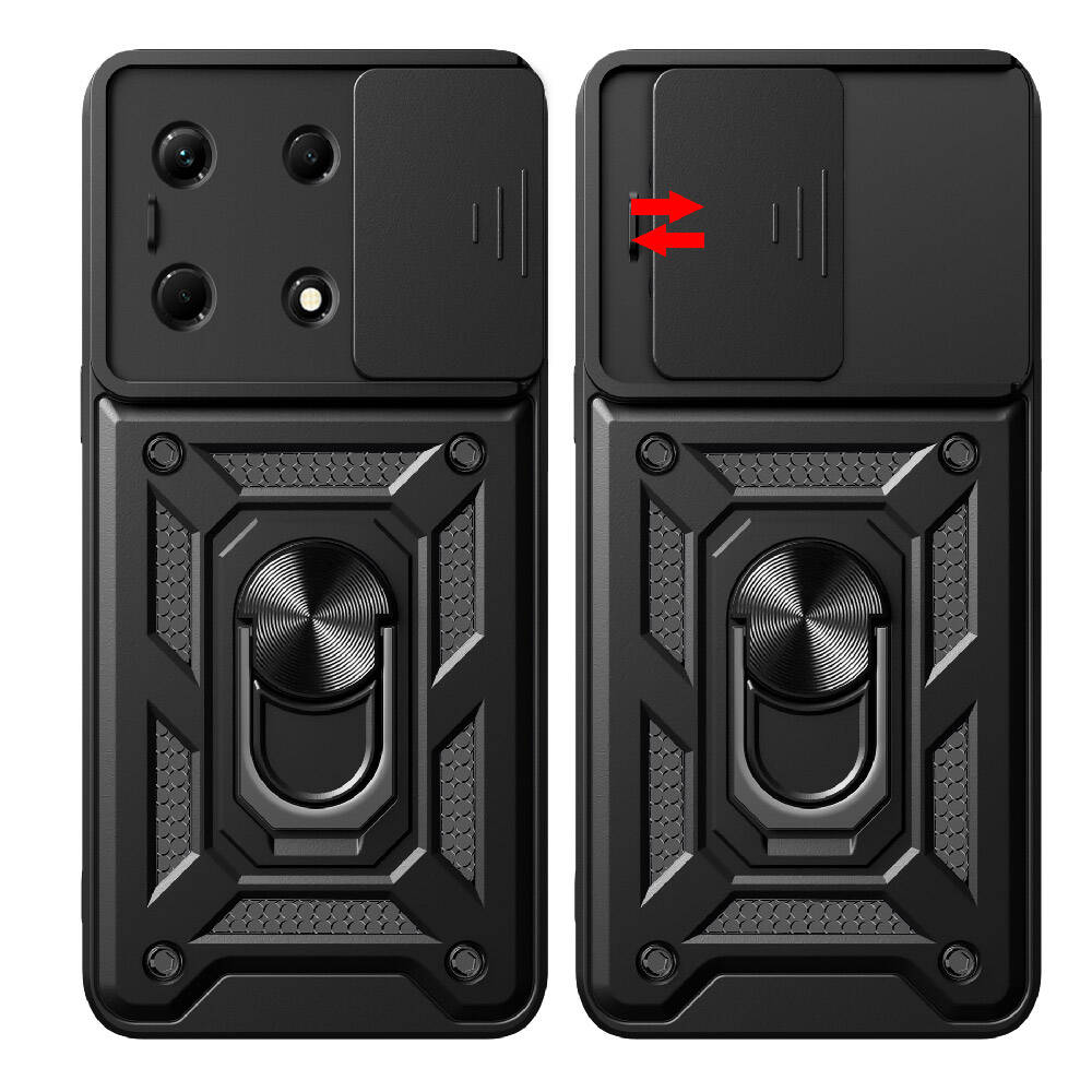 İnfinix Note 30 4G Kılıf Magnetik Standlı Kamera Korumalı Zore Sürgülü Vega Kapak Mavi