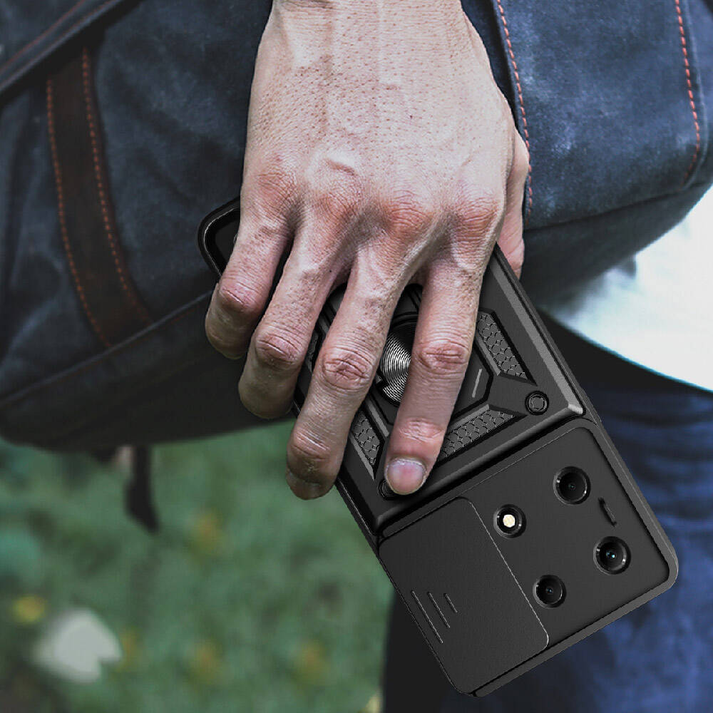 İnfinix Note 30 4G Kılıf Magnetik Standlı Kamera Korumalı Zore Sürgülü Vega Kapak Mavi