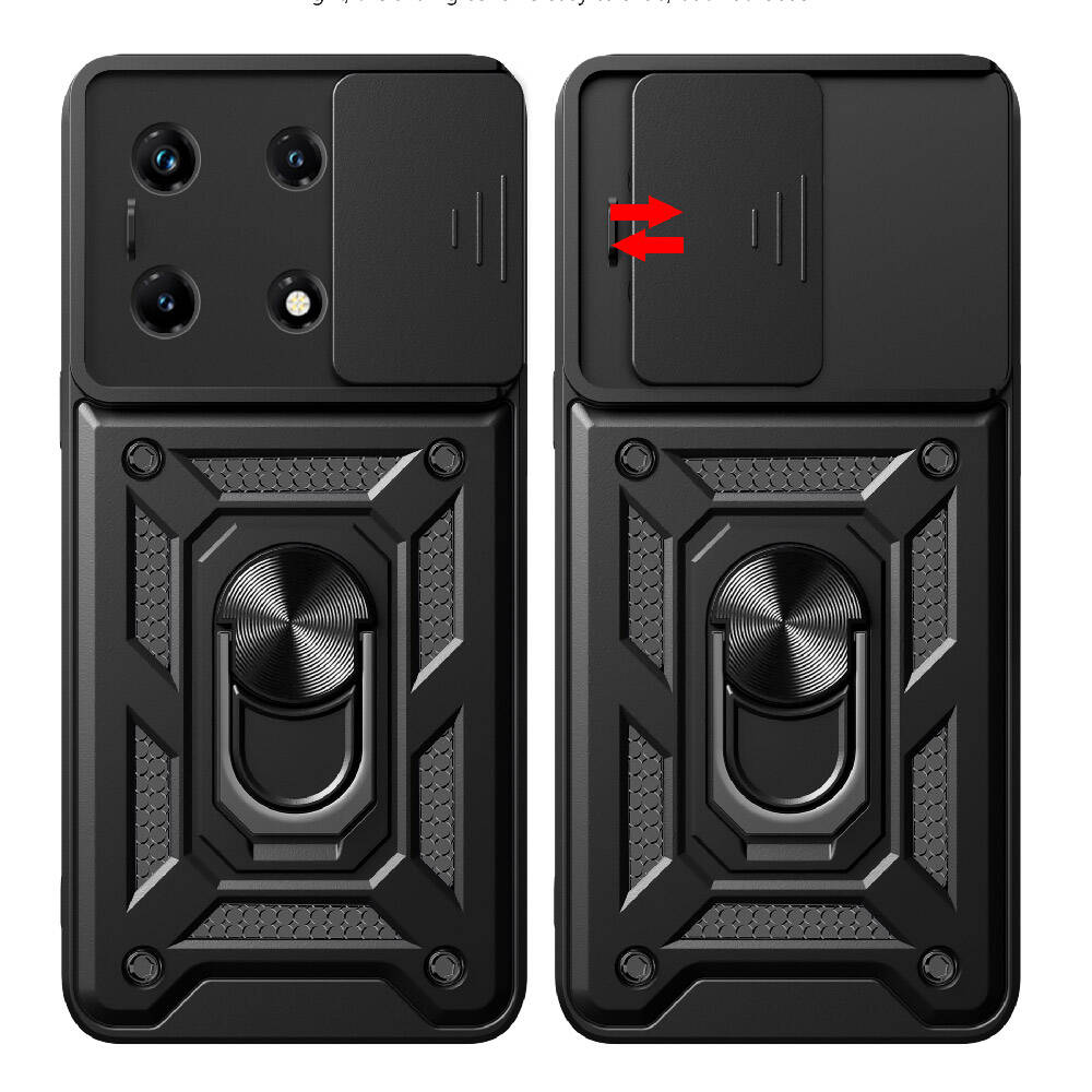 İnfinix Note 30 Pro Kılıf Magnetik Standlı Kamera Korumalı Zore Sürgülü Vega Kapak Siyah