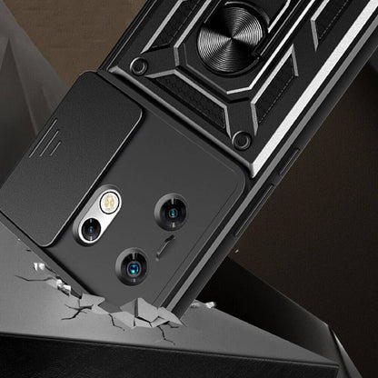 İnfinix Zero 30 4G Kılıf Magnetik Standlı Kamera Korumalı Zore Sürgülü Vega Kapak Siyah