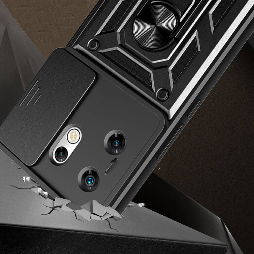 İnfinix Zero 30 4G Kılıf Magnetik Standlı Kamera Korumalı Zore Sürgülü Vega Kapak Mavi