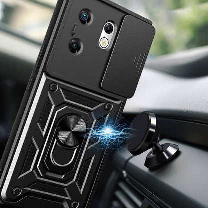 İnfinix Zero 30 4G Kılıf Magnetik Standlı Kamera Korumalı Zore Sürgülü Vega Kapak Siyah