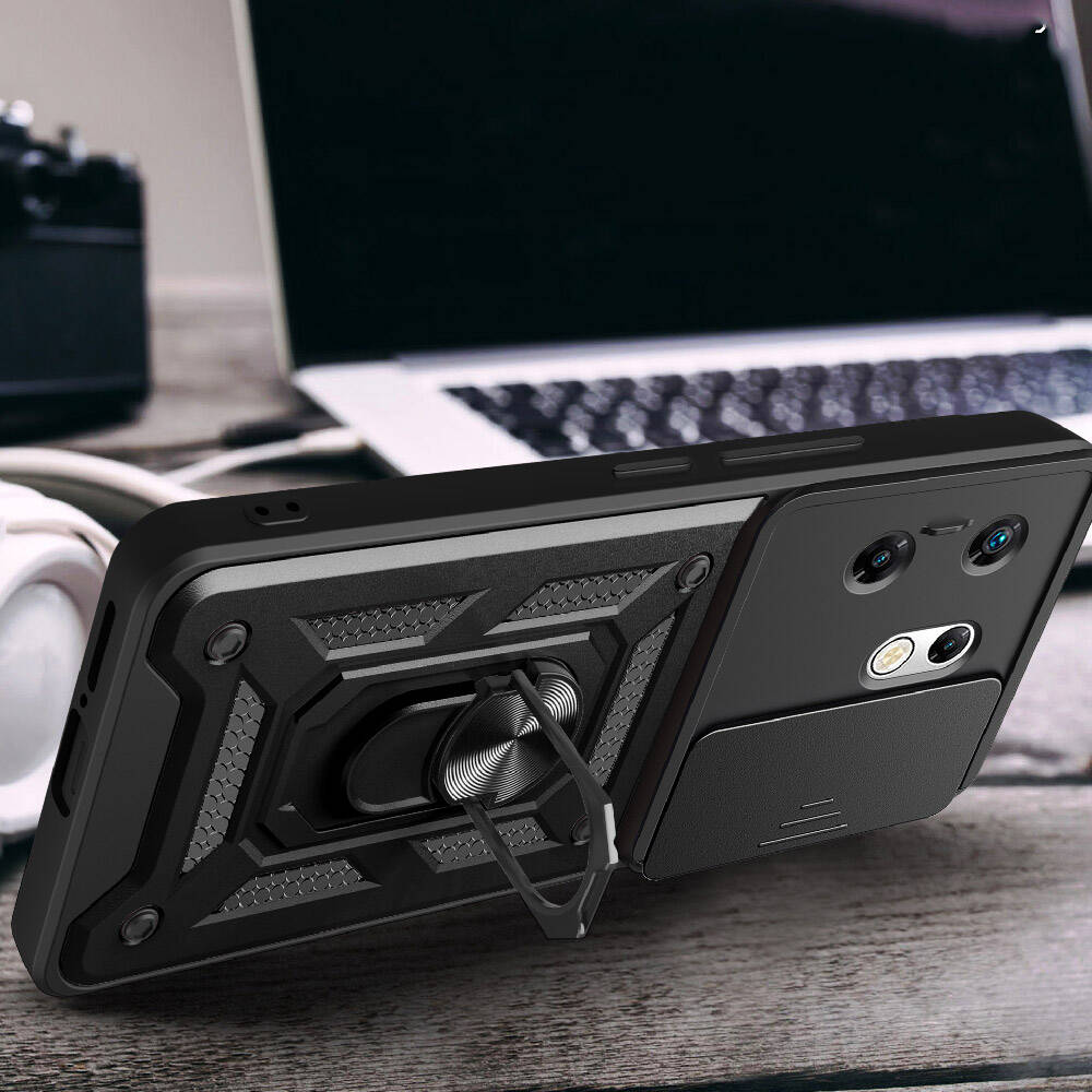 İnfinix Zero 30 4G Kılıf Magnetik Standlı Kamera Korumalı Zore Sürgülü Vega Kapak Mavi