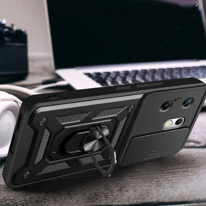 İnfinix Zero 30 4G Kılıf Magnetik Standlı Kamera Korumalı Zore Sürgülü Vega Kapak Mavi