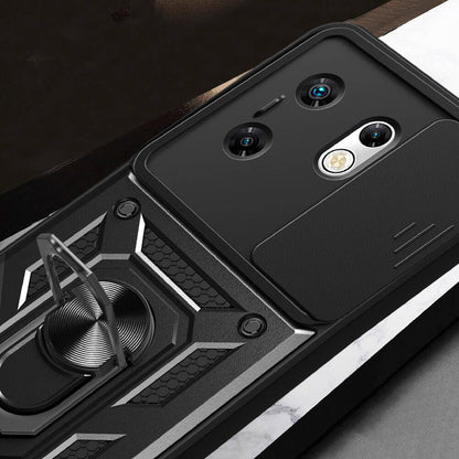 İnfinix Zero 30 4G Kılıf Magnetik Standlı Kamera Korumalı Zore Sürgülü Vega Kapak Mavi