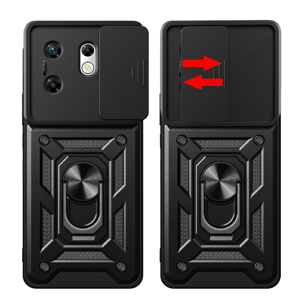 İnfinix Zero 30 4G Kılıf Magnetik Standlı Kamera Korumalı Zore Sürgülü Vega Kapak Siyah